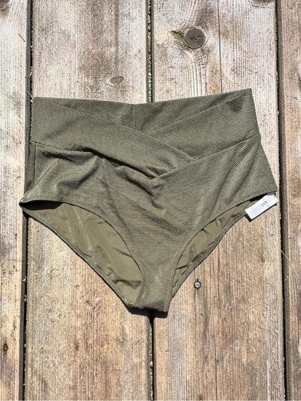 🌻NEW w/tag Aerie Green Metallic Shine Bikini Bottom Textured Crossover Swim XL